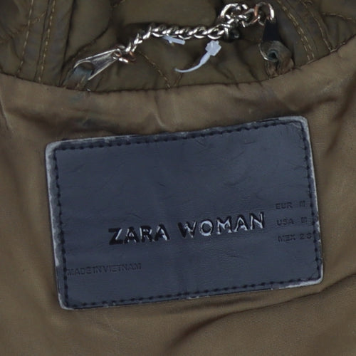 Zara Women's Brown Quilted Hooded Coat Size 10
