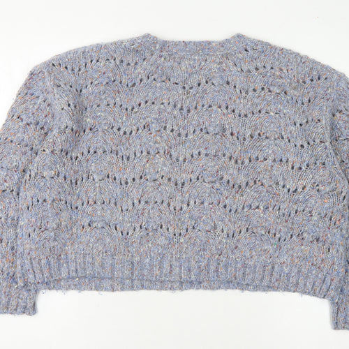 Zara Women's Blue Open-Knit Pullover Jumper M