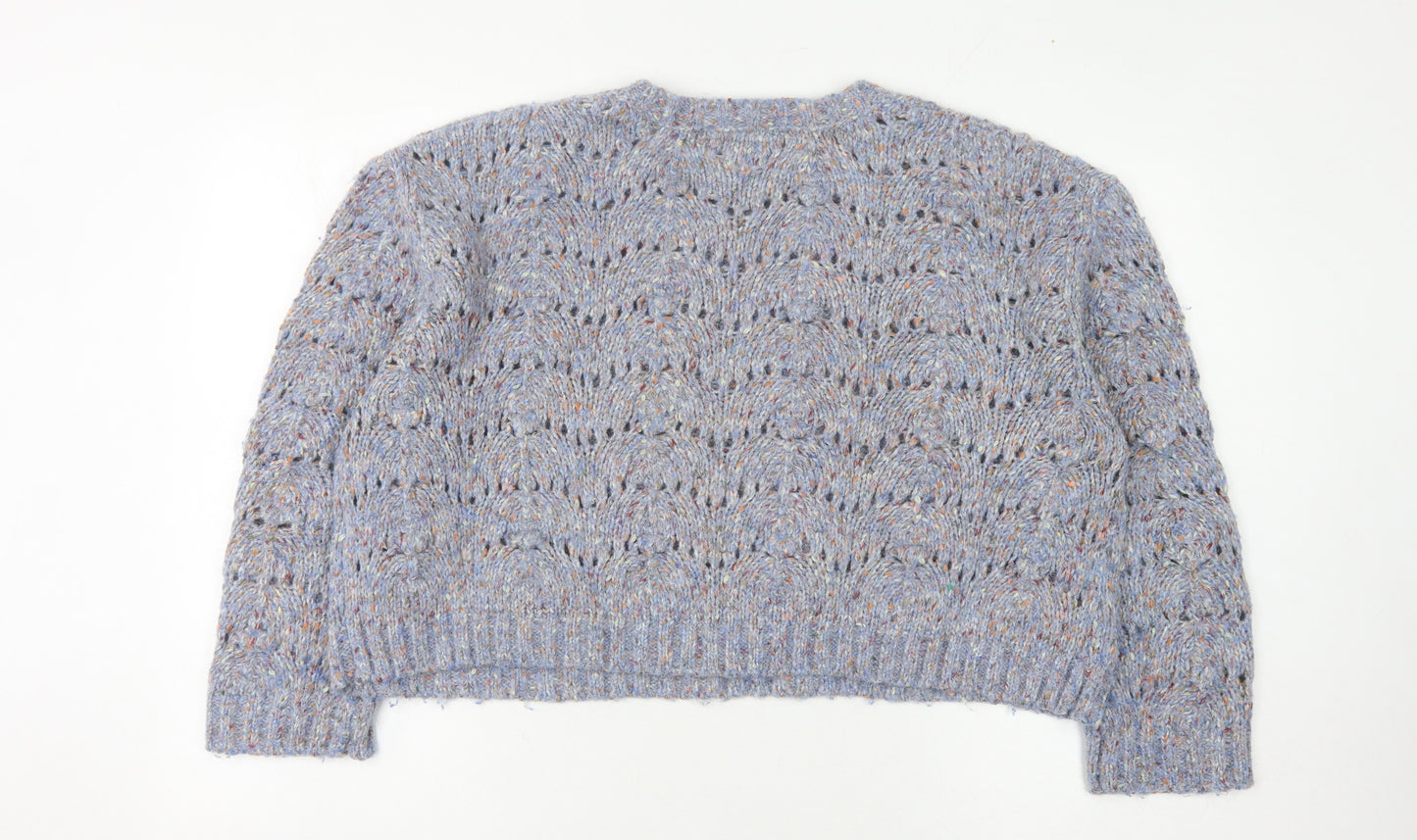 Zara Women's Blue Open-Knit Pullover Jumper M