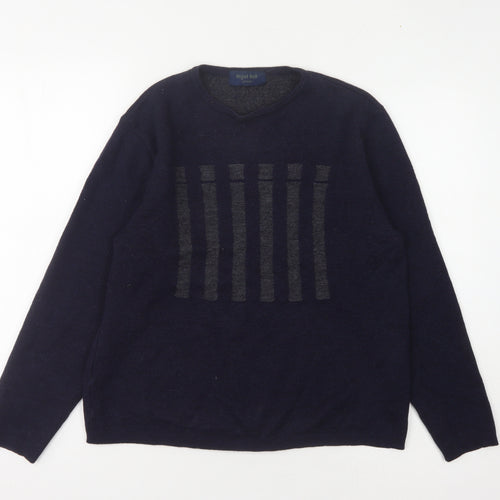 Nigel Hall Unisex Blue V-Neck Wool Pullover Jumper M