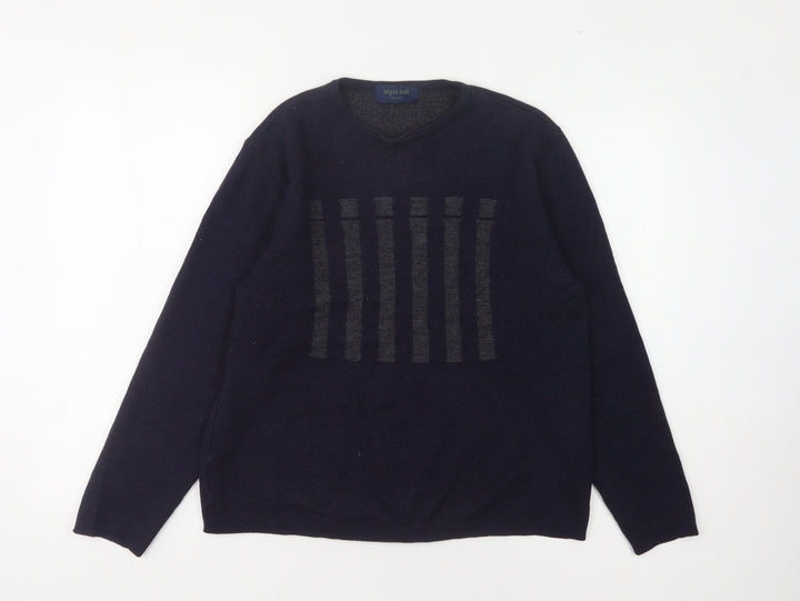 Nigel Hall Unisex Blue V-Neck Wool Pullover Jumper M