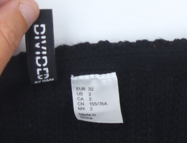 H&M Women's Black Fur Trim Open Front Cardigan Size 4