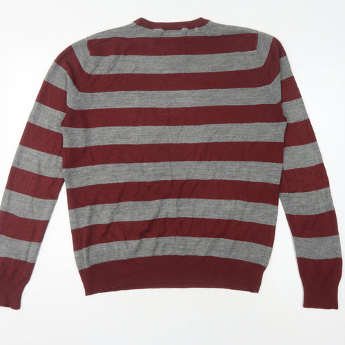 New Look Men’s Red Striped Acrylic Pullover Jumper M
