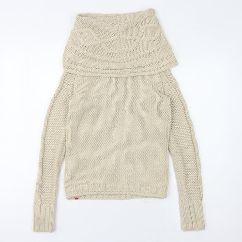 EDC Women's Beige Cowl Neck Cable-Knit Jumper S