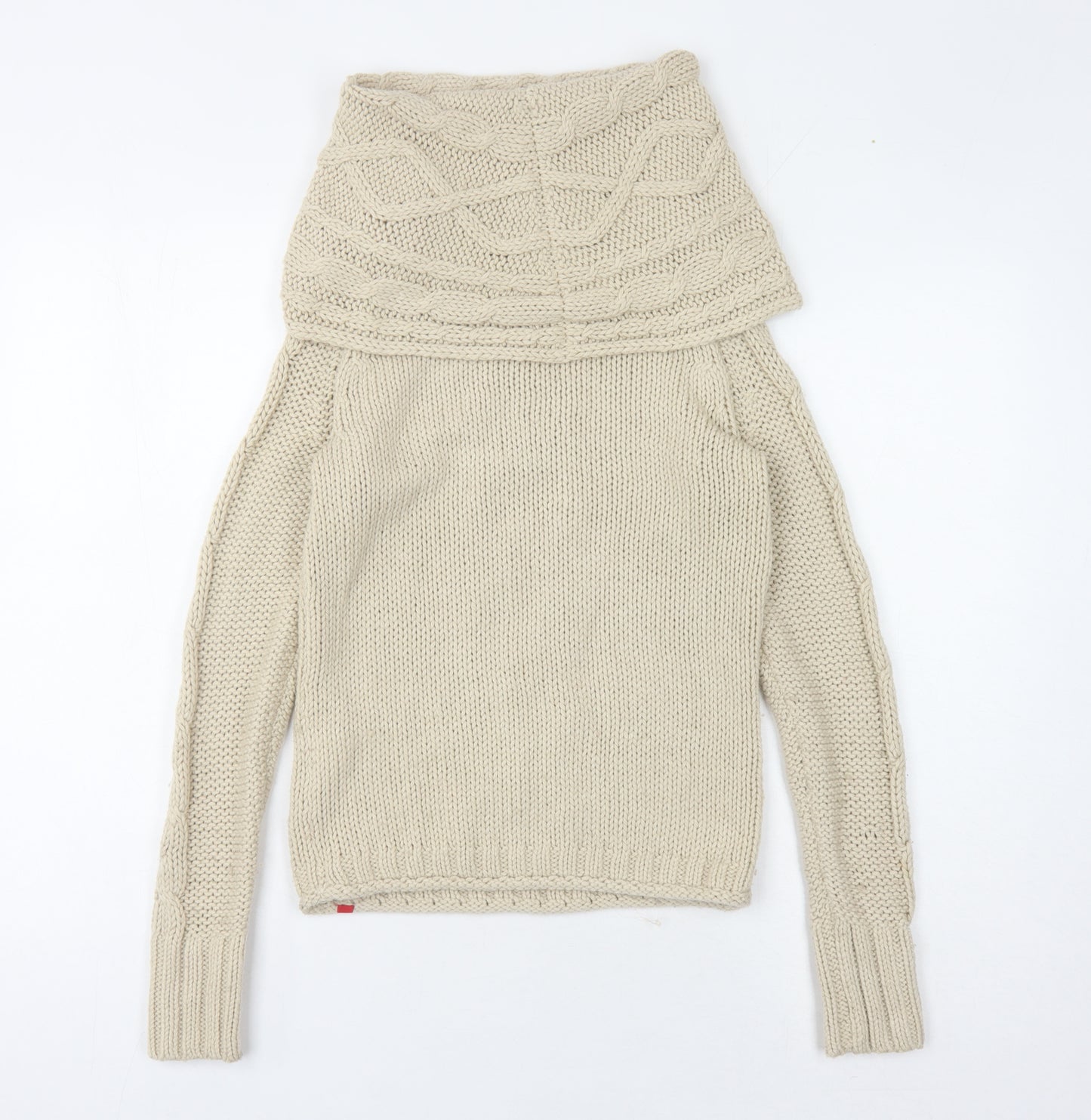 EDC Women's Beige Cowl Neck Cable-Knit Jumper S