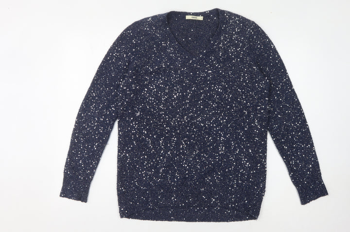Oasis Women's Blue Sequin Pullover Jumper Size S