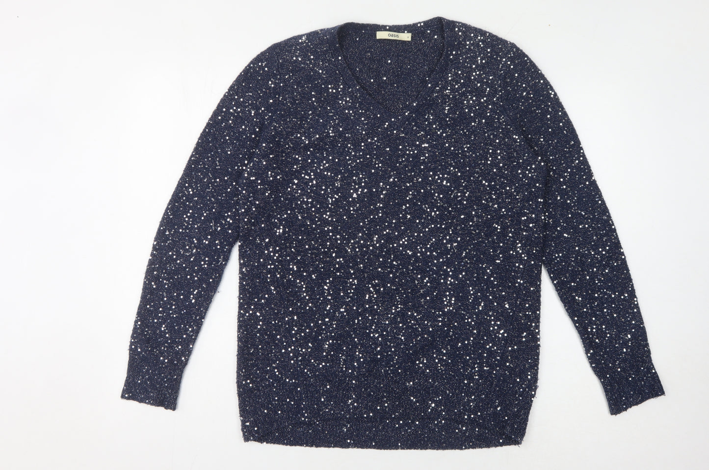 Oasis Women's Blue Sequin Pullover Jumper Size S