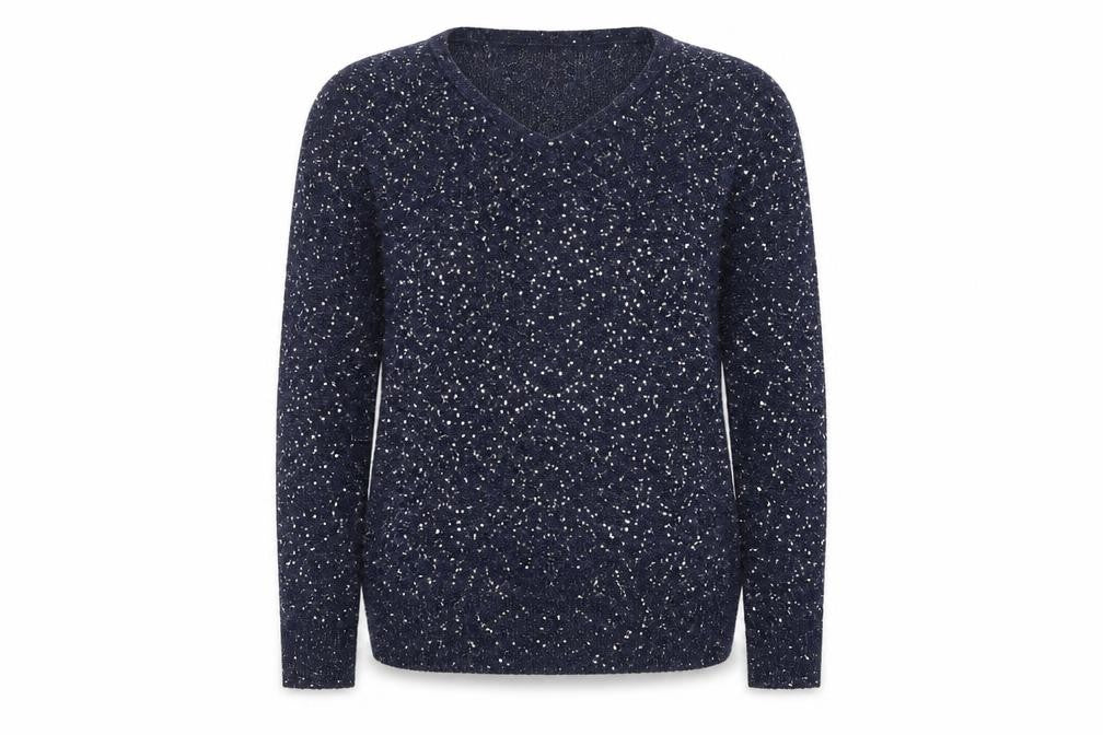 Front view of Oasis Women's Blue Sequin jumper, size S