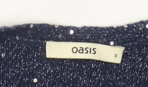 Oasis Women's Blue Sequin Pullover Jumper Size S