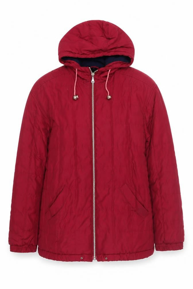 Front view of Hawkshead Women's Red Hooded Puffer Jacket, size S