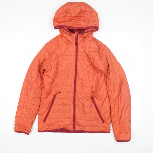 Decathlon Girls Orange Puffer Jacket - 14 Years, Hooded, Mid-Length