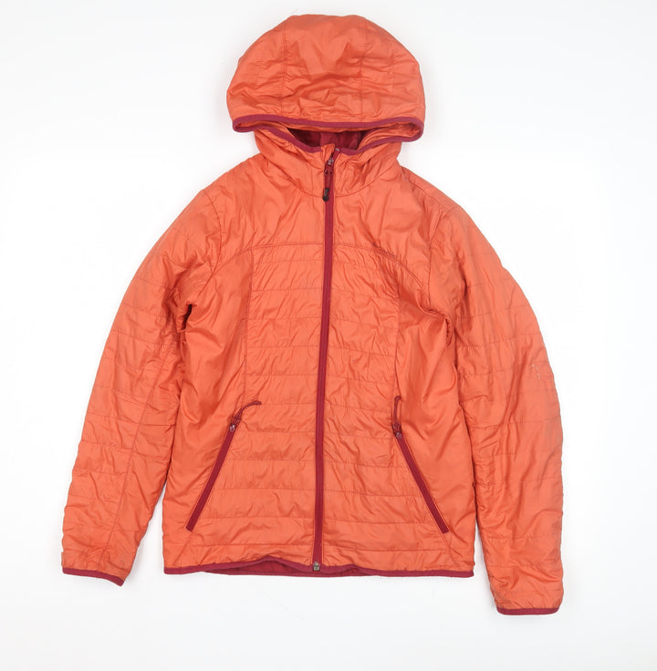 Decathlon Girls Orange Puffer Jacket - 14 Years, Hooded, Mid-Length