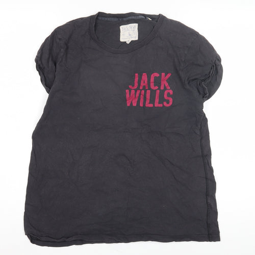 Jack Wills Women's Black Embroidered T-Shirt UK 12
