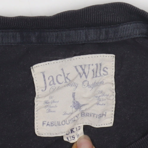 Jack Wills Women's Black Embroidered T-Shirt UK 12