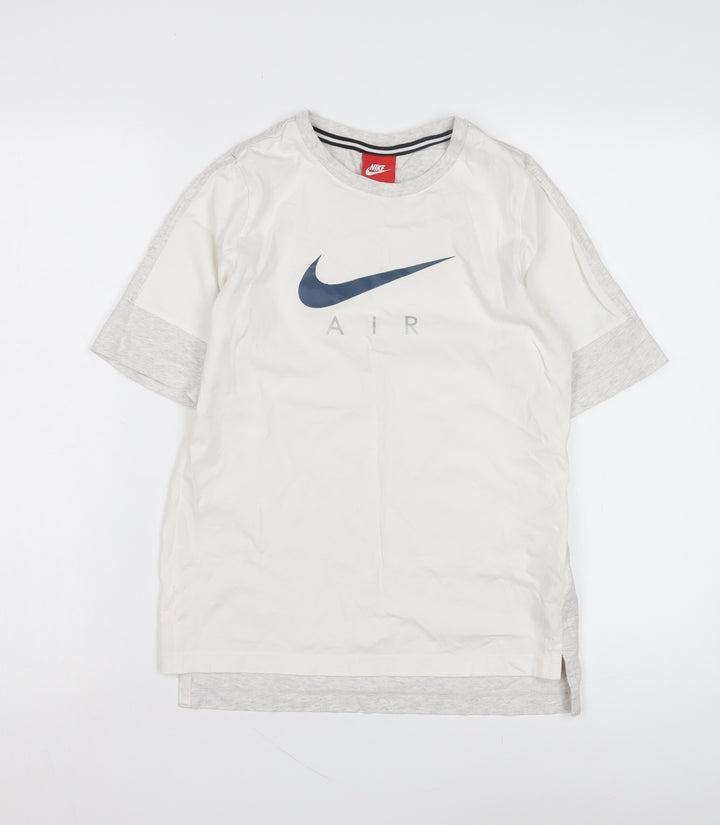 Nike Boys White Grey Graphic T-Shirt Size L Casual Sports