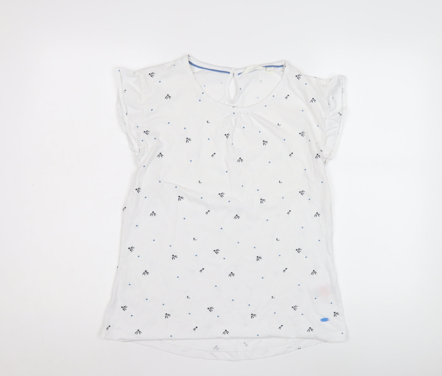 Trespass Women's White Floral T-Shirt L with Ruffle Sleeves
