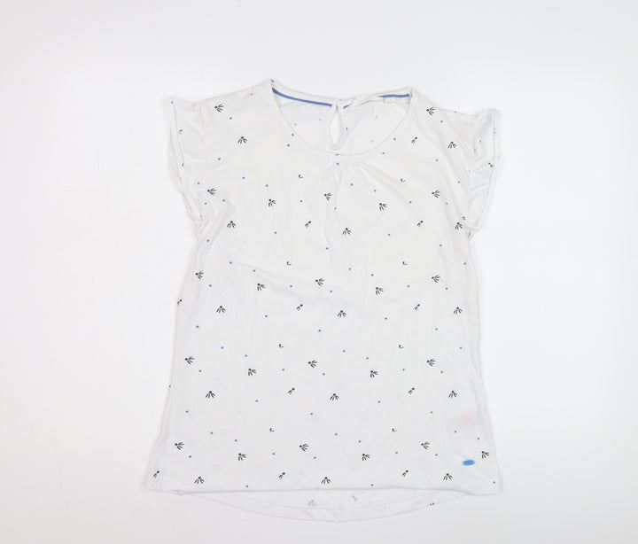 Trespass Women's White Floral T-Shirt L with Ruffle Sleeves