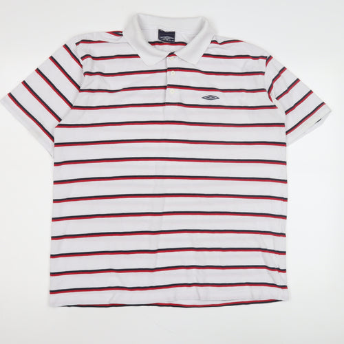Umbro Men's White Striped Polo Shirt XL