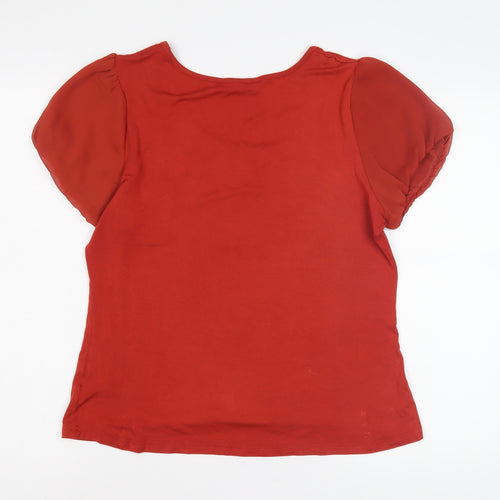 Bm Women's Red T-Shirt Size 18, Embroidered, Scoop Neck