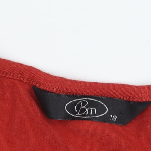 Bm Women's Red T-Shirt Size 18, Embroidered, Scoop Neck