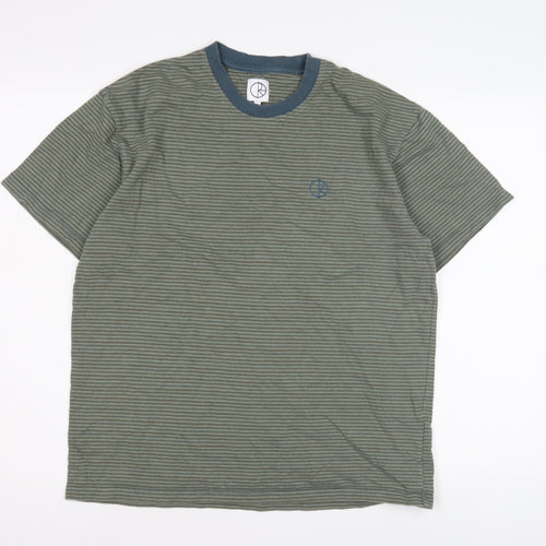 Men's Green Striped Crew Neck T-Shirt Size S