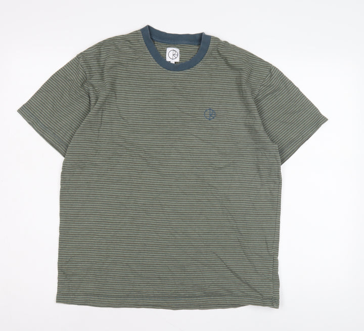 Men's Green Striped Crew Neck T-Shirt Size S