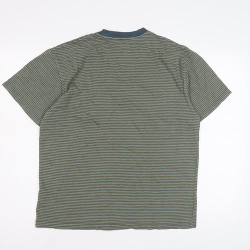 Men's Green Striped Crew Neck T-Shirt Size S