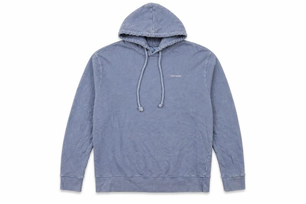Front view of Collusion Men's Blue Pullover Hoodie, size L