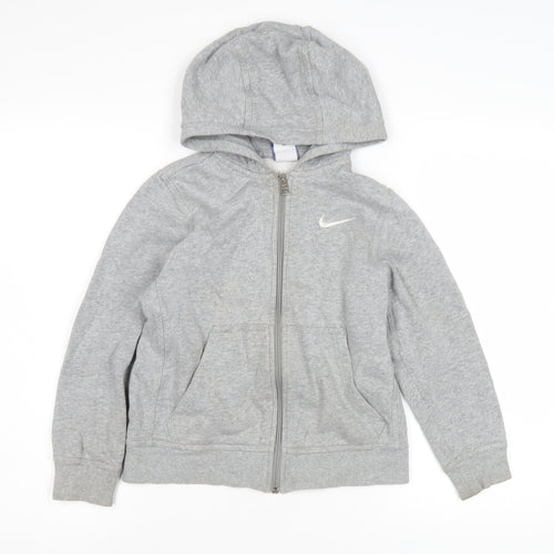 Nike Boys Grey Full Zip Hoodie, 8-10 Years, Logo Accent