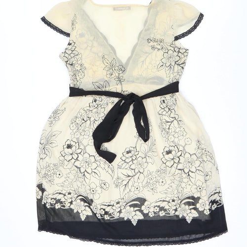 Mina Women's Ivory Black A-Line Floral Dress S