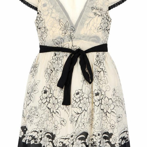 Mina Women's Ivory Black A-Line Floral Dress S