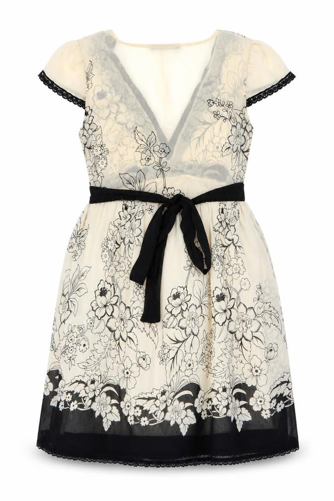 Mina Women's Ivory Black A-Line Floral Dress S