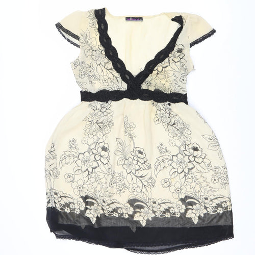 Mina Women's Ivory Black A-Line Floral Dress S