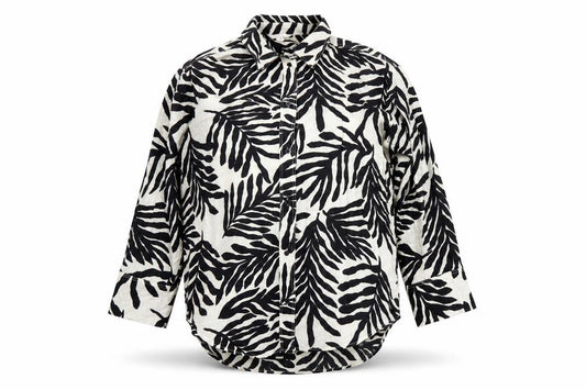 Front view of H&M Women's Black Zebra Print Button-Up Shirt M