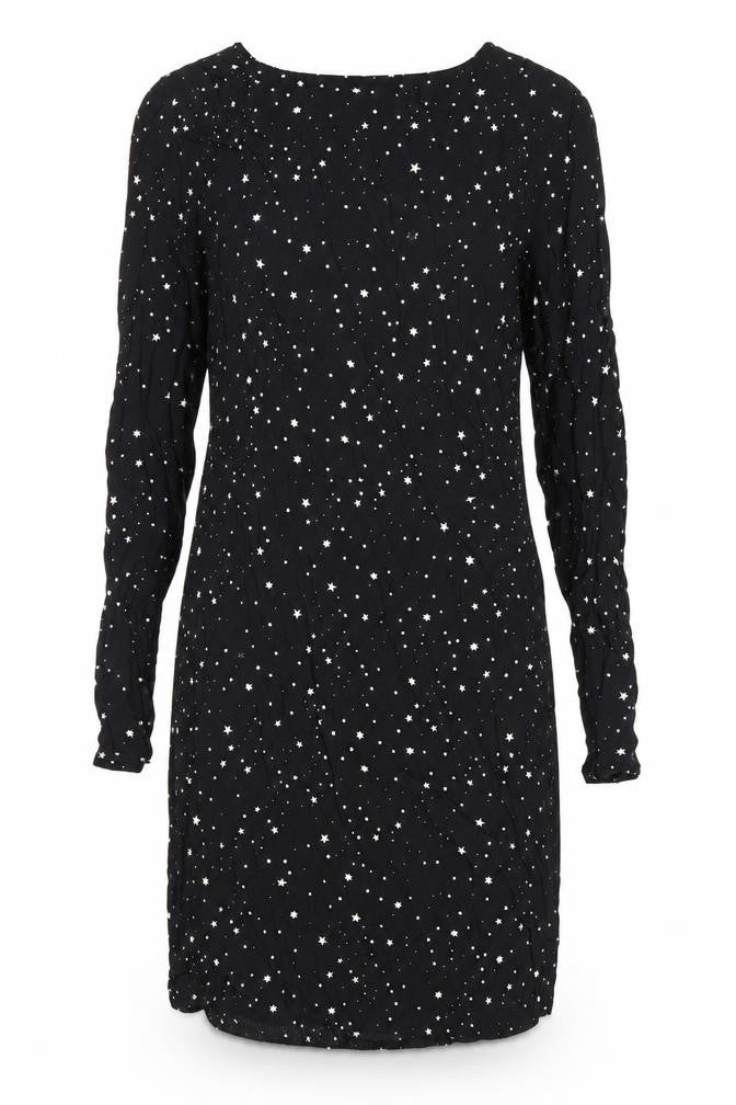 Front view of H&M Women's Black Star Pattern Dress, size 10