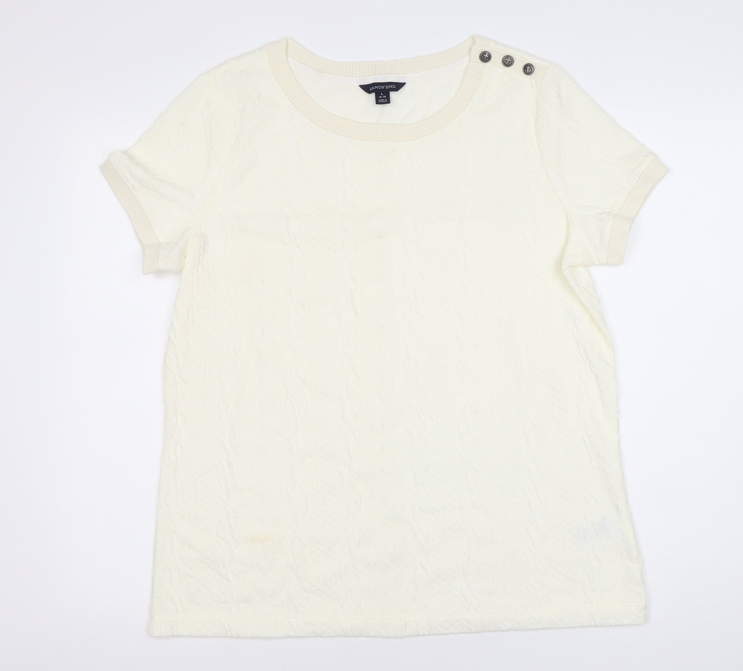 Lands' End Women's Ivory Knit Short Sleeve Top