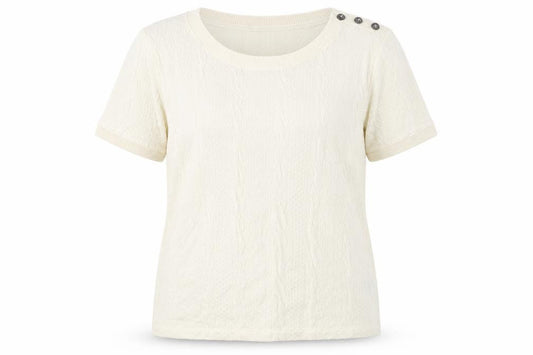 Front view of Lands' End Women's Ivory Knit Short Sleeve Top