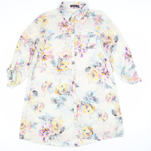 Boohoo Women's Multicoloured Floral Shirt Dress Size 14