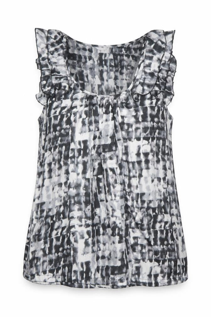 Front view of Women's Multicoloured Ruffle Sleeveless Blouse - L