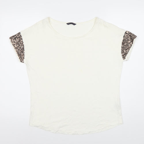 Marks and Spencer Womens Ivory Sequin Sleeve T-Shirt