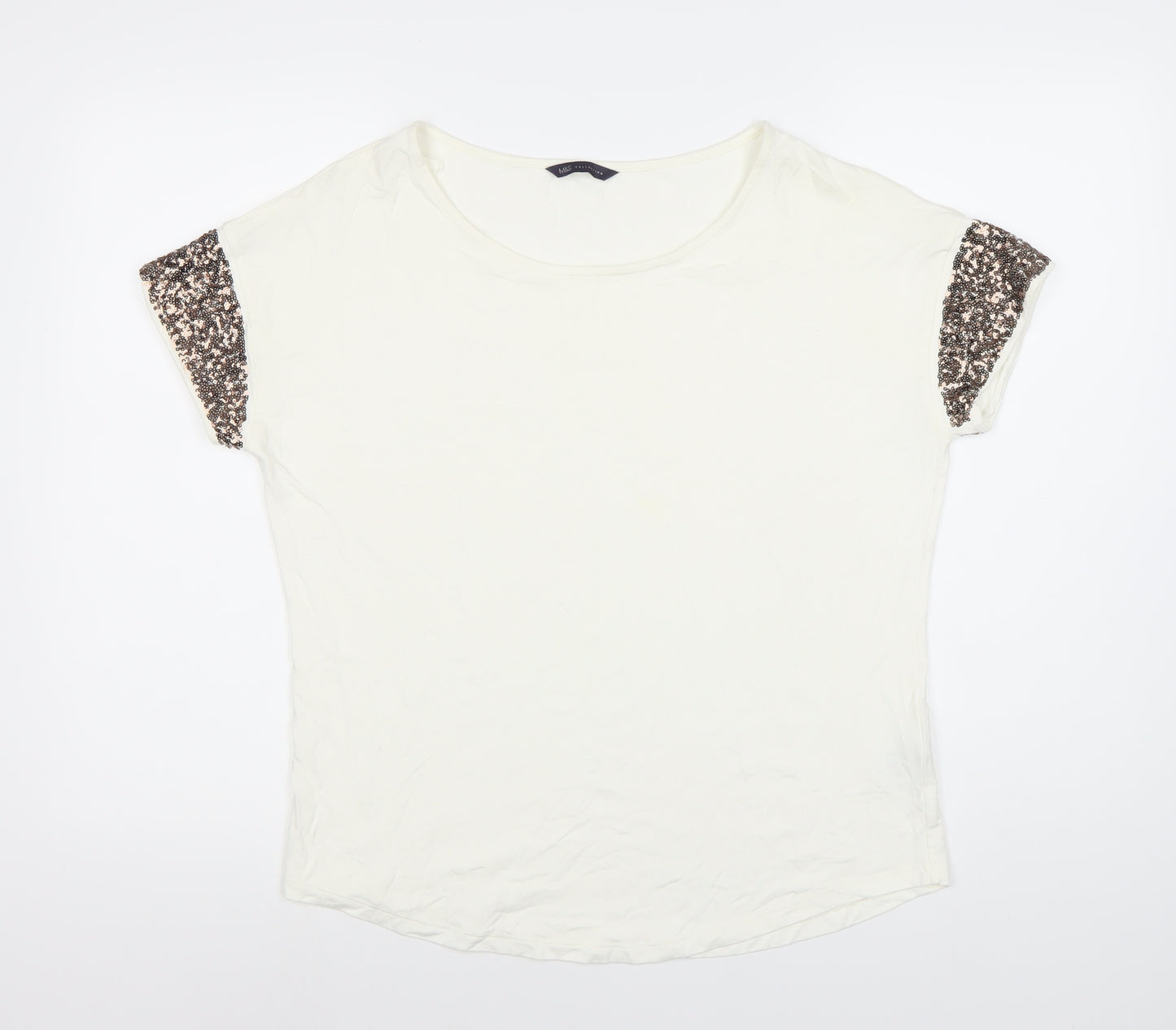 Marks and Spencer Womens Ivory Sequin Sleeve T-Shirt
