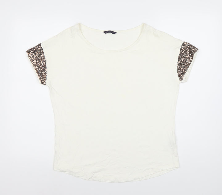 Marks and Spencer Womens Ivory Sequin Sleeve T-Shirt