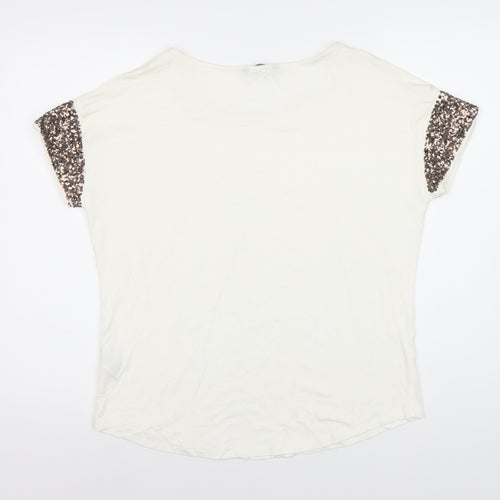 Marks and Spencer Womens Ivory Sequin Sleeve T-Shirt