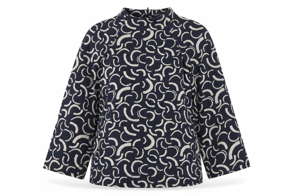 Front view of Marks & Spencer Women’s Blue Geometric Jersey Top, size UK 14