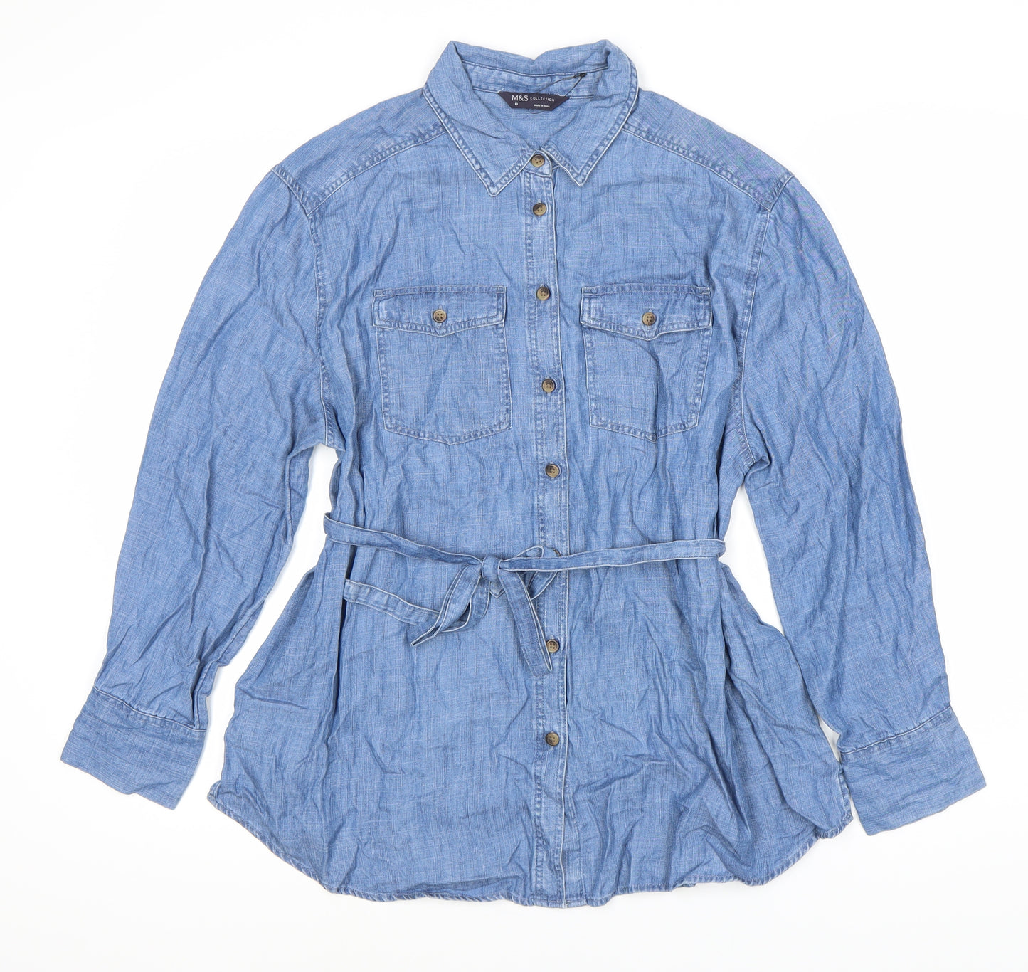 Marks and Spencer Women's Blue Button-Up Shirt Size 10