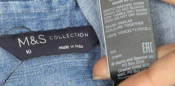 Marks and Spencer Women's Blue Button-Up Shirt Size 10