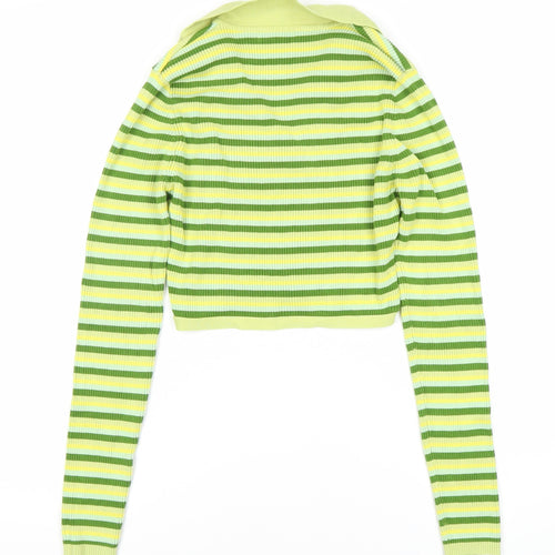 STR Women's Green Striped Cropped Blouse, Size 6