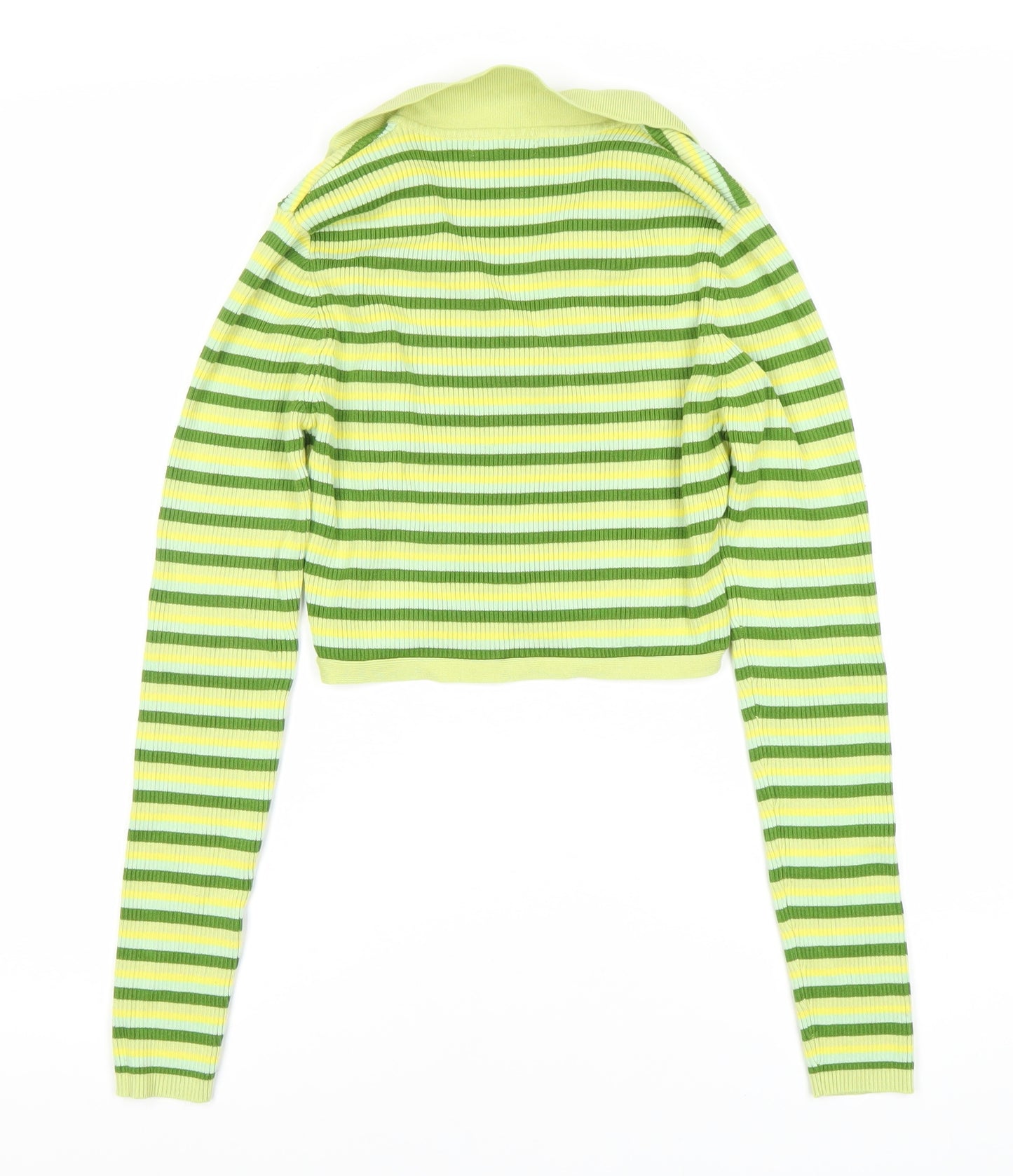 STR Women's Green Striped Cropped Blouse, Size 6