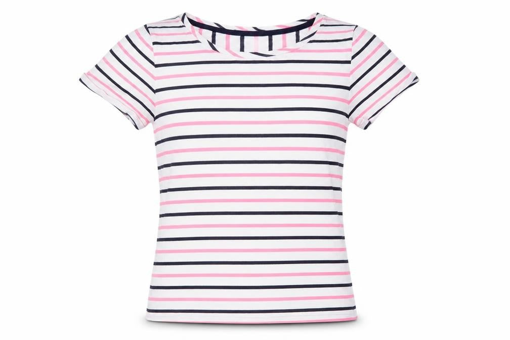 Front view of Joules Women's Multicoloured Striped T-Shirt 2XS