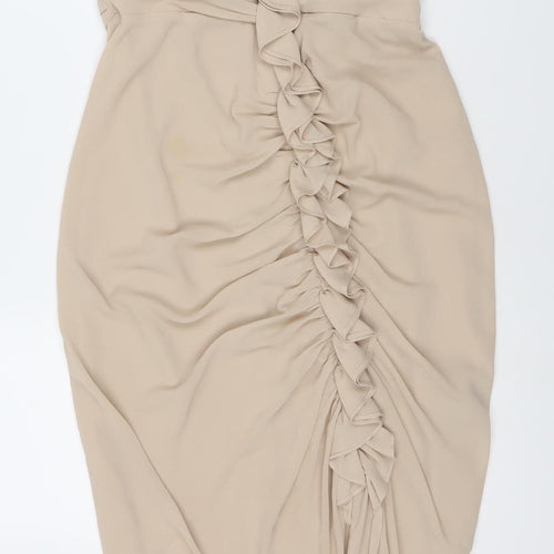 H&M Women Beige Sleeveless Strapless Dress